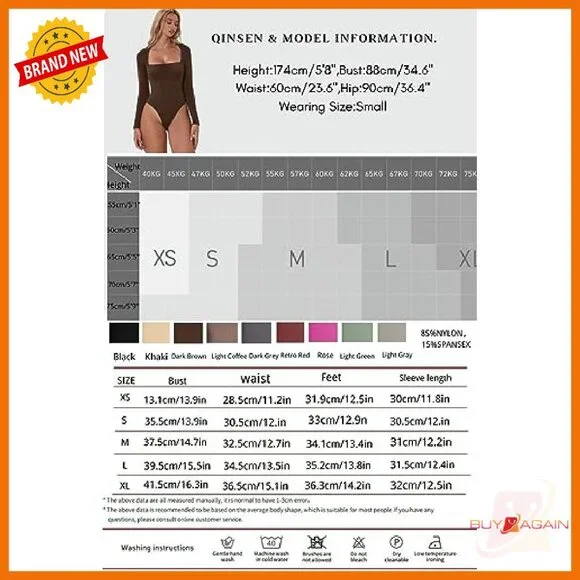 Long Sleeve Square Neck Bodysuit Double Lined Polyamide Shirt Top